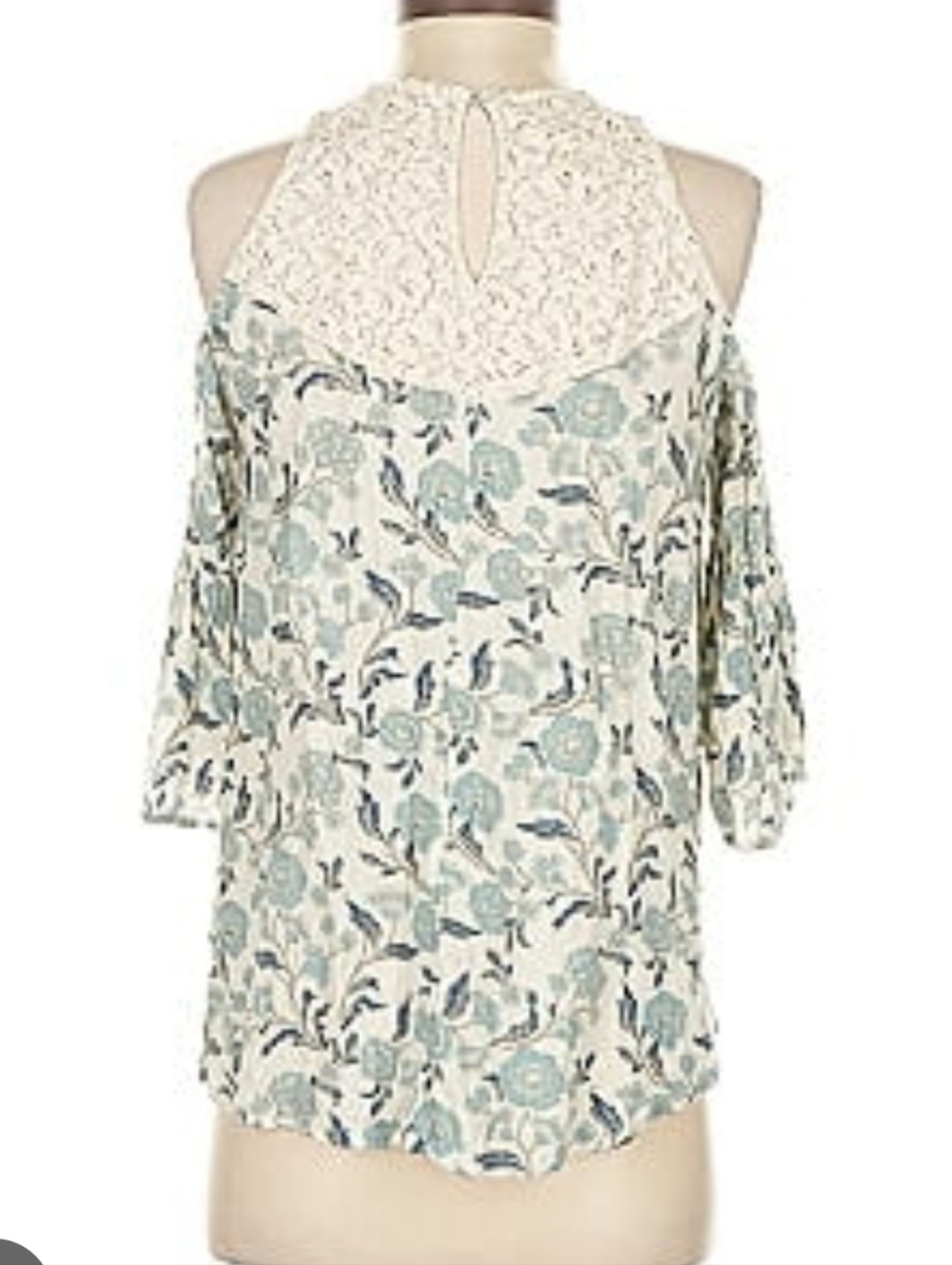 Hollister bohemian floral lace high neck cold shoulder bell sleeve top size med.